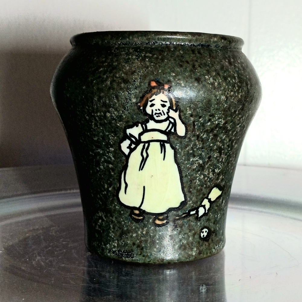 Antique Stellmacher Teplitz Amphora Pottery Vase Girl With Doll